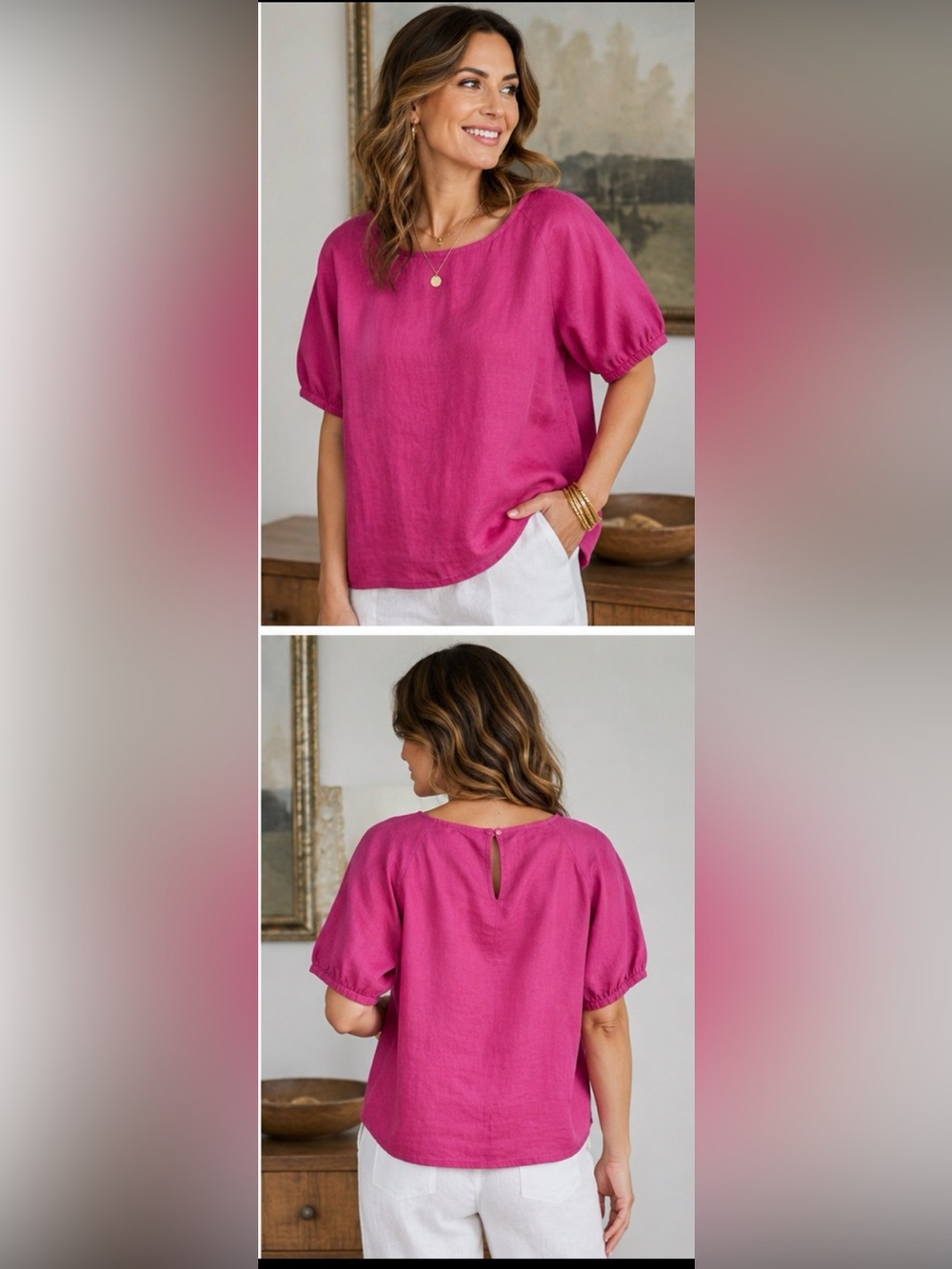 Garnet Hill 100% linen Women's Pink Blouse